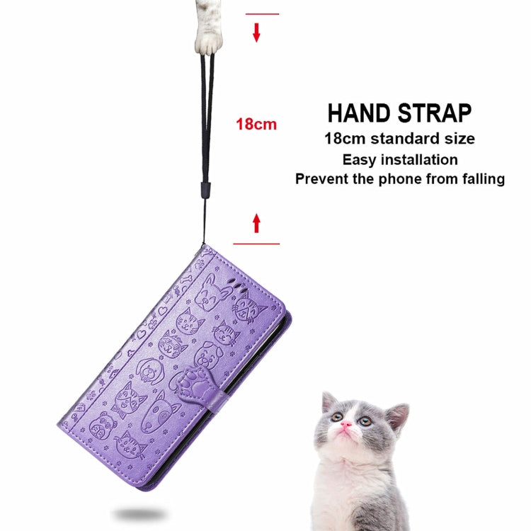 For Blackview A100 Lovely Cat and Dog Embossing Pattern Horizontal Flip Leather Case , with Holder & Card Slots & Wallet & Cartoon Clasp & Lanyard(Purple) - More Brand by buy2fix | Online Shopping UK | buy2fix
