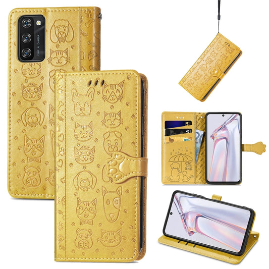For Blackview A100 Lovely Cat and Dog Embossing Pattern Horizontal Flip Leather Case , with Holder & Card Slots & Wallet & Cartoon Clasp & Lanyard(Yellow) - More Brand by buy2fix | Online Shopping UK | buy2fix