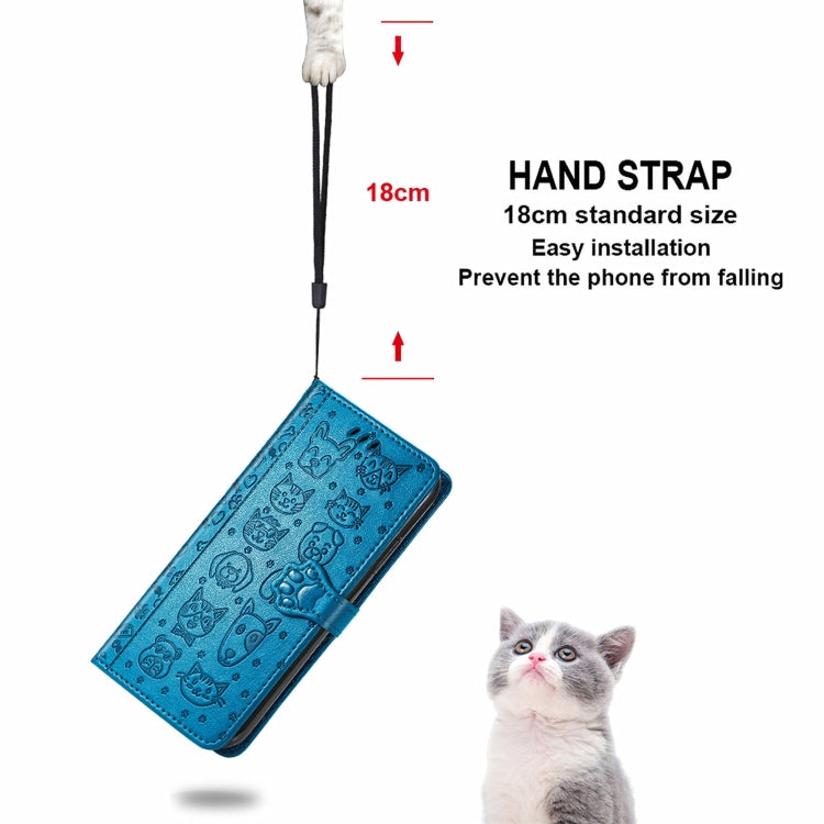 For Blackview A100 Lovely Cat and Dog Embossing Pattern Horizontal Flip Leather Case , with Holder & Card Slots & Wallet & Cartoon Clasp & Lanyard(Blue) - More Brand by buy2fix | Online Shopping UK | buy2fix