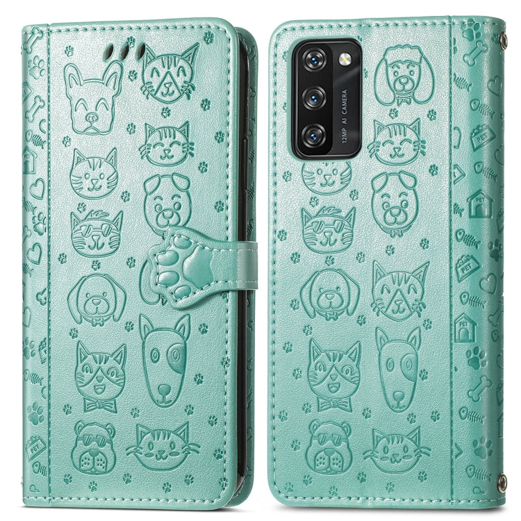 For Blackview A100 Lovely Cat and Dog Embossing Pattern Horizontal Flip Leather Case , with Holder & Card Slots & Wallet & Cartoon Clasp & Lanyard(Green) - More Brand by buy2fix | Online Shopping UK | buy2fix