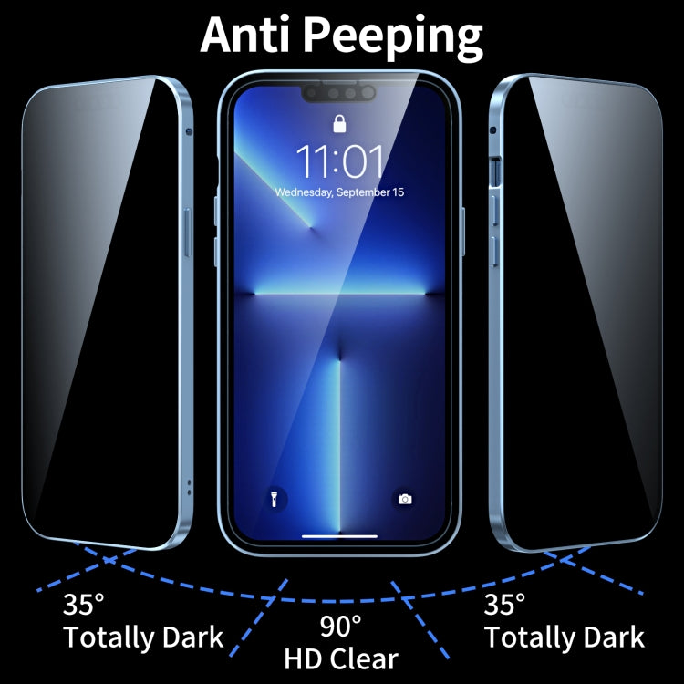 For iPhone 13 Pro Anti-peeping Magnetic Metal Frame Double-sided Tempered Glass Phone Case (Sierra Blue) - iPhone 13 Pro Cases by buy2fix | Online Shopping UK | buy2fix