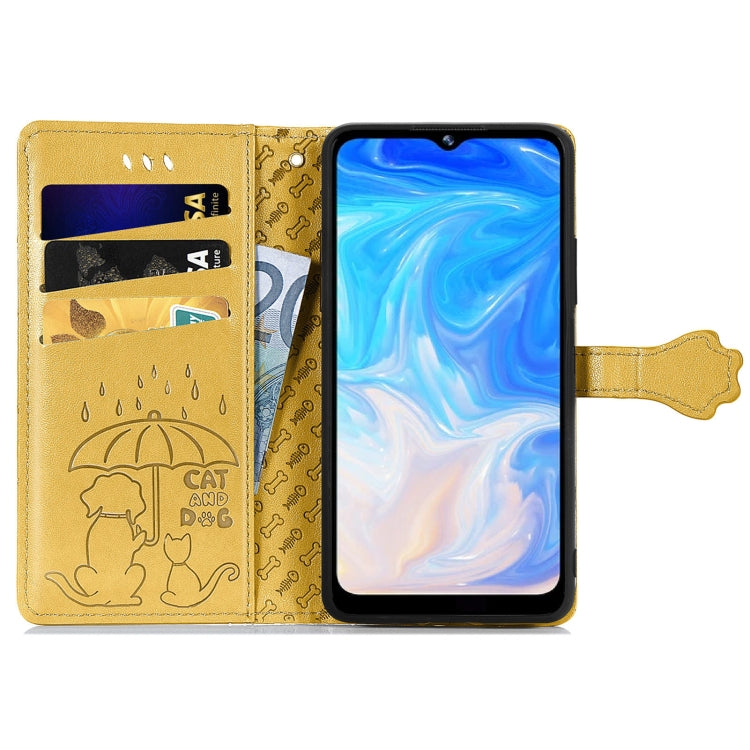 For Doogee N40 Pro Cat and Dog Embossed Horizontal Flip Phone Leather Case with Holder & Card Slot & Wallet & Lanyard(Yellow) - More Brand by buy2fix | Online Shopping UK | buy2fix