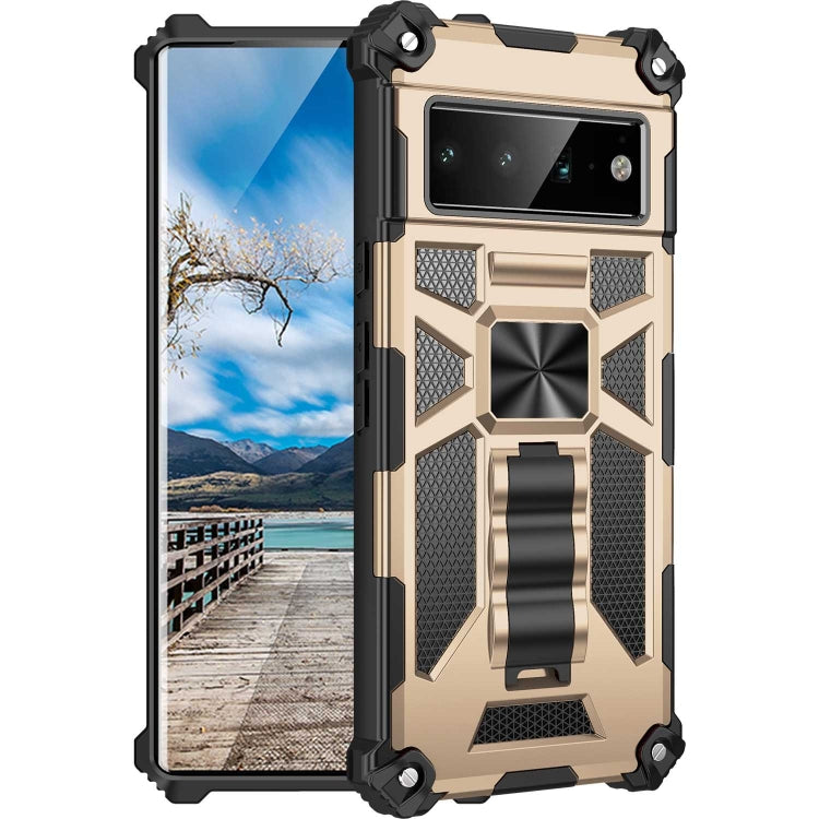 For Google Pixel 6 Pro Armor Shockproof TPU + PC Magnetic Phone Case with Holder(Gold) - Google Cases by buy2fix | Online Shopping UK | buy2fix