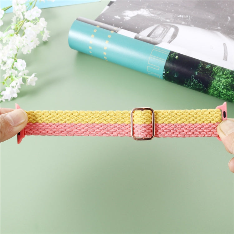 Adjustable Striped Woven Nylon Strap Watch Band For Apple Watch Ultra 49mm&Watch Ultra 2 49mm / Series 9&8&7 45mm / SE 3&SE 2&6&SE&5&4 44mm / 3&2&1 42mm(Pink Green) - Watch Bands by buy2fix | Online Shopping UK | buy2fix