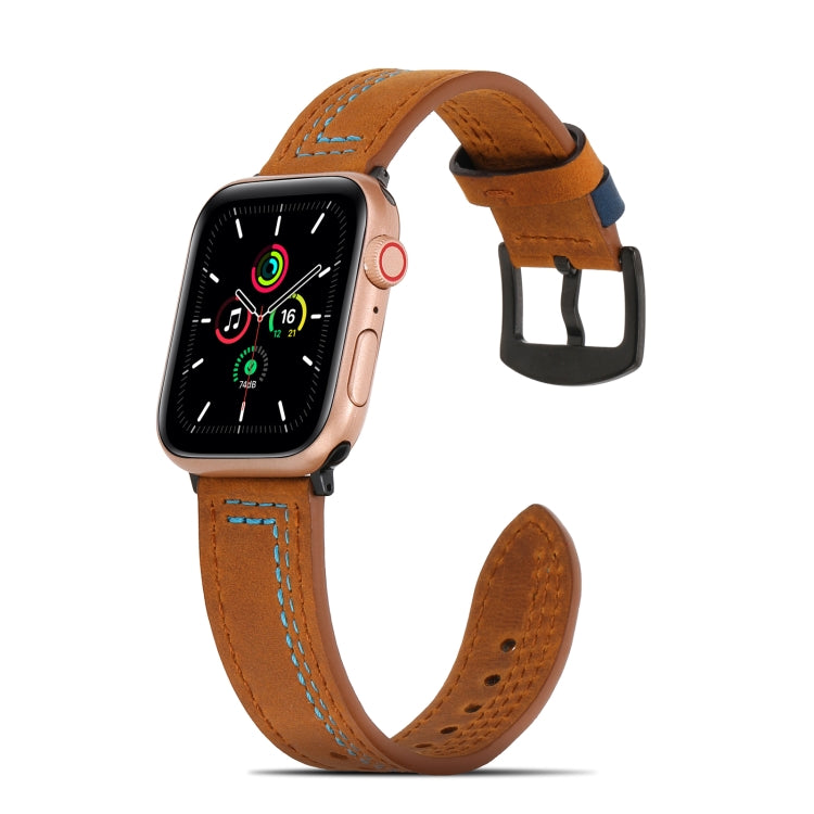 Sewing Matte Leather Watch Band for Apple Watch Ultra 49mm&Watch Ultra 2 49mm / Series 9&8&7 45mm / SE 3&SE 2&6&SE&5&4 44mm / 3&2&1 42mm(Brown) - Watch Bands by buy2fix | Online Shopping UK | buy2fix