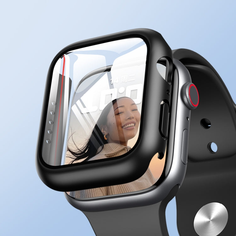 ROCK 2 in 1 PC Frame + Tempered Glass Protector Case For Apple Watch Series 9 / 8 / 7 45mm(Black) - Watch Cases by ROCK | Online Shopping UK | buy2fix