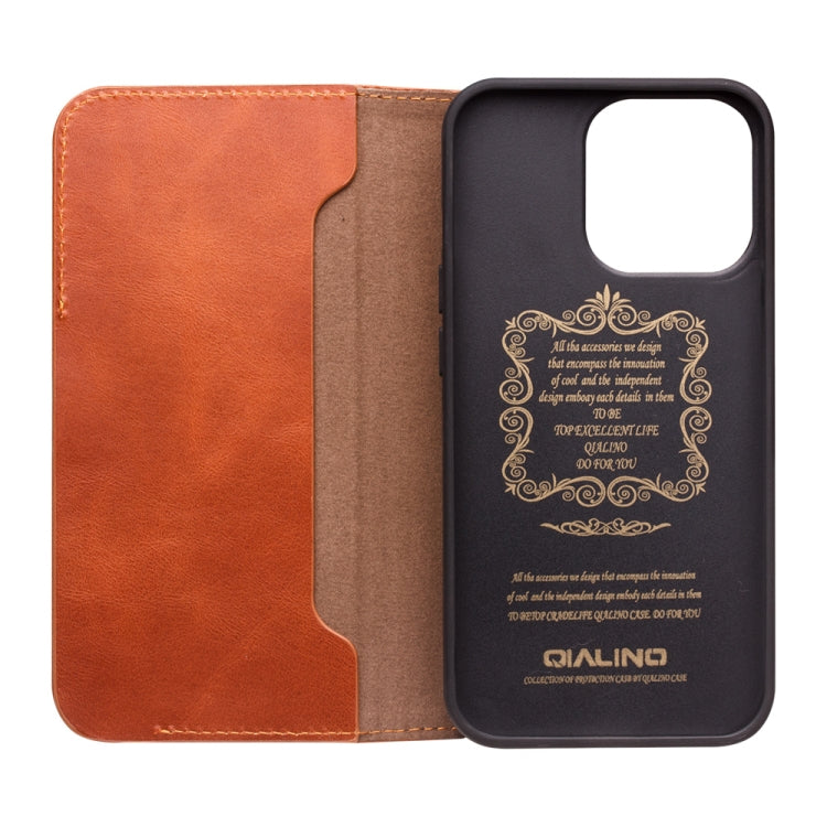 For iPhone 13 Pro QIALINO Magnetic Buckle Leather Phone Case (Brown) - iPhone 13 Pro Cases by QIALINO | Online Shopping UK | buy2fix