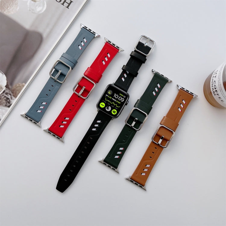 Genuine Leather Nylon Watch Band For Apple Watch Ultra 49mm&Watch Ultra 2 49mm / Series 9&8&7 45mm / SE 3&SE 2&6&SE&5&4 44mm / 3&2&1 42mm(Green) - Watch Bands by buy2fix | Online Shopping UK | buy2fix