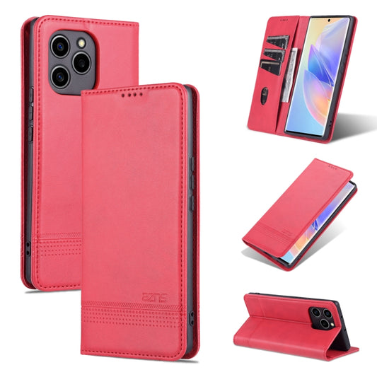 For Honor 60 SE AZNS Magnetic Calf Texture Flip Leather Phone Case(Red) - Honor Cases by AZNS | Online Shopping UK | buy2fix