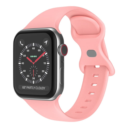 Butterfly Buckle Silicone Watch Band, Size: S For Apple Watch Ultra 49mm&Watch Ultra 2 49mm / Series 9&8&7 45mm / SE 3&SE 2&6&SE&5&4 44mm / 3&2&1 42mm(Light Pink) - Watch Bands by buy2fix | Online Shopping UK | buy2fix