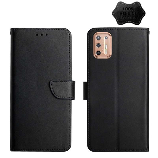 For Motorola Moto G9 Plus Genuine Leather Fingerprint-proof Horizontal Flip Phone Case(Black) - Motorola Cases by buy2fix | Online Shopping UK | buy2fix