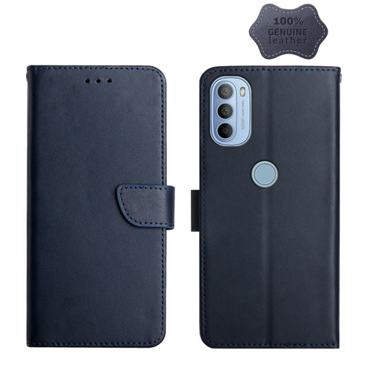 For Motorola Moto G51 5G Genuine Leather Fingerprint-proof Horizontal Flip Phone Case(Blue) - Motorola Cases by buy2fix | Online Shopping UK | buy2fix