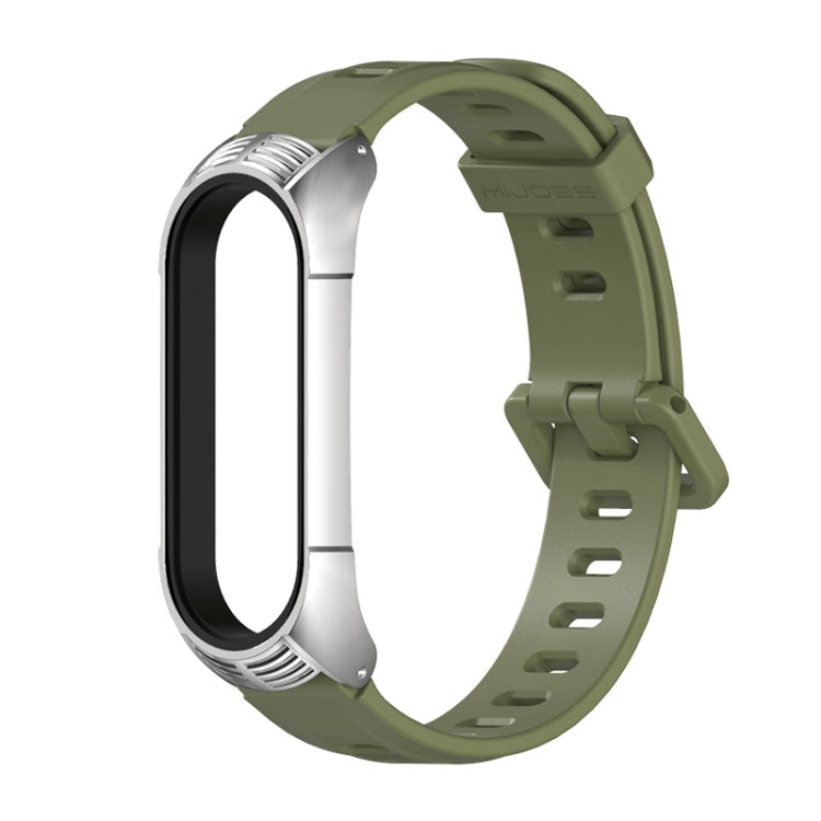 For Xiaomi Mi Band 6 / 5 / 4 / 3 Mijobs Flat Hole Silicone Watch Band, Style:TF Case(Army Green+Silver) - Watch Bands by MIJOBS | Online Shopping UK | buy2fix