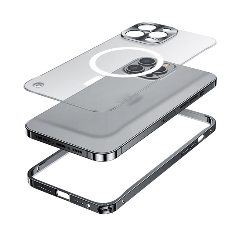 For iPhone 14 Pro MagSafe Magnetic Metal Frame Frosted Phone Case(Silver) - iPhone 14 Pro Cases by buy2fix | Online Shopping UK | buy2fix