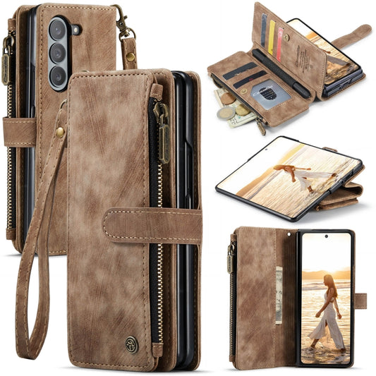 For Samsung Galaxy Z Fold6 5G CaseMe C30 Multifunctional Card Slots Zipper Phone Leather Phone Case(Brown) - Galaxy Z Fold6 5G Cases by CaseMe | Online Shopping UK | buy2fix