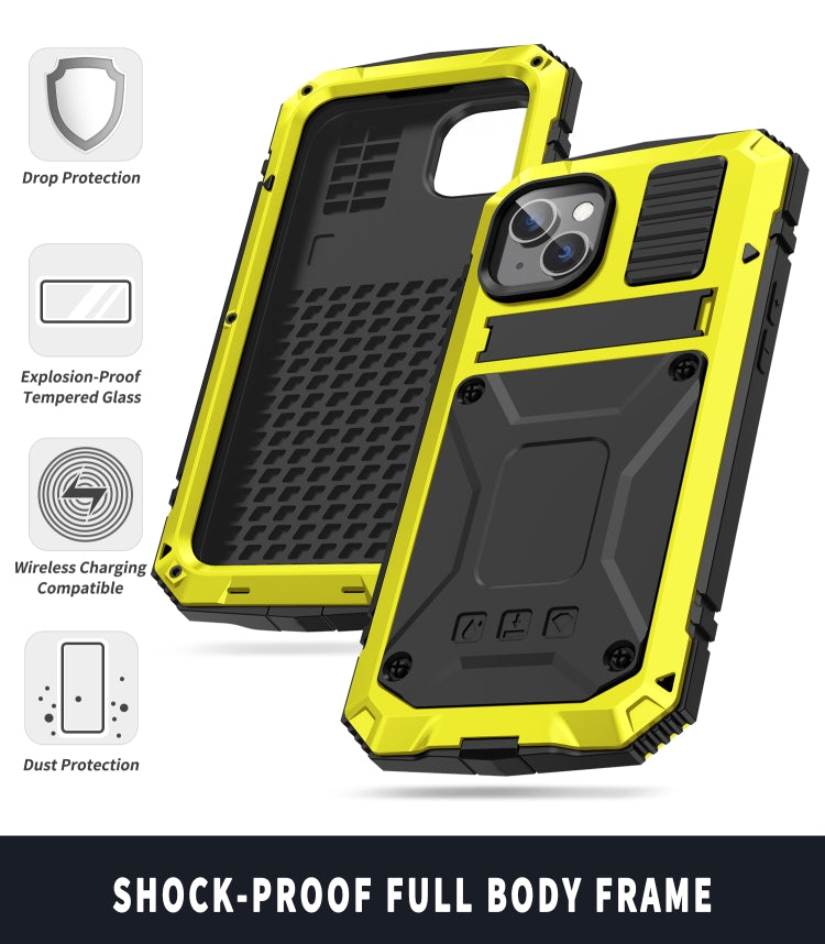 For iPhone 14 R-JUST Shockproof Waterproof Dust-proof Case with Holder (Yellow) - iPhone 14 Cases by R-JUST | Online Shopping UK | buy2fix