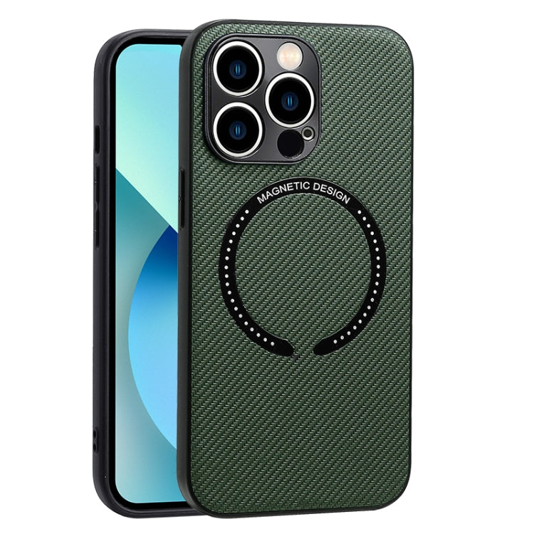 For iPhone 12 Pro Carbon Fiber Texture MagSafe Magnetic Phone Case(Dark Green) - iPhone 12 / 12 Pro Cases by buy2fix | Online Shopping UK | buy2fix