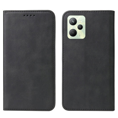 For Realme C35 Magnetic Closure Leather Phone Case(Black) - Realme Cases by buy2fix | Online Shopping UK | buy2fix