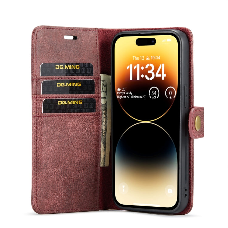 For iPhone 14 Pro Max DG.MING Crazy Horse Texture Detachable Magnetic Leather Case(Red) - iPhone 14 Pro Max Cases by DG.MING | Online Shopping UK | buy2fix