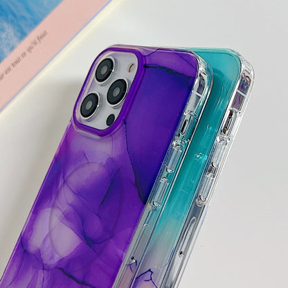 For iPhone 14 Pro Max Marble Dual-side Laminating Magsafe Phone Case(White Purple) - iPhone 14 Pro Max Cases by buy2fix | Online Shopping UK | buy2fix