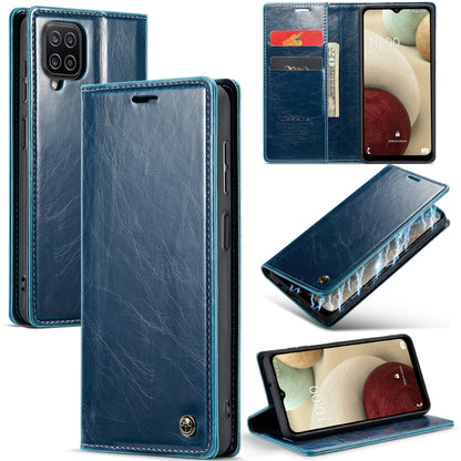 For Samsung Galaxy A12 CaseMe 003 Crazy Horse Texture Leather Phone Case(Blue) - Galaxy Phone Cases by CaseMe | Online Shopping UK | buy2fix