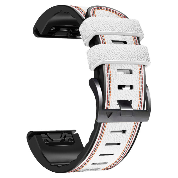 For Garmin Fenix 7X Tricolor Stitching Silicone Leather Watch Band(White) - Watch Bands by buy2fix | Online Shopping UK | buy2fix