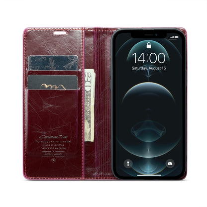 For iPhone 12 CaseMe 003 Crazy Horse Texture Leather Phone Case(Red) - iPhone 12 / 12 Pro Cases by CaseMe | Online Shopping UK | buy2fix