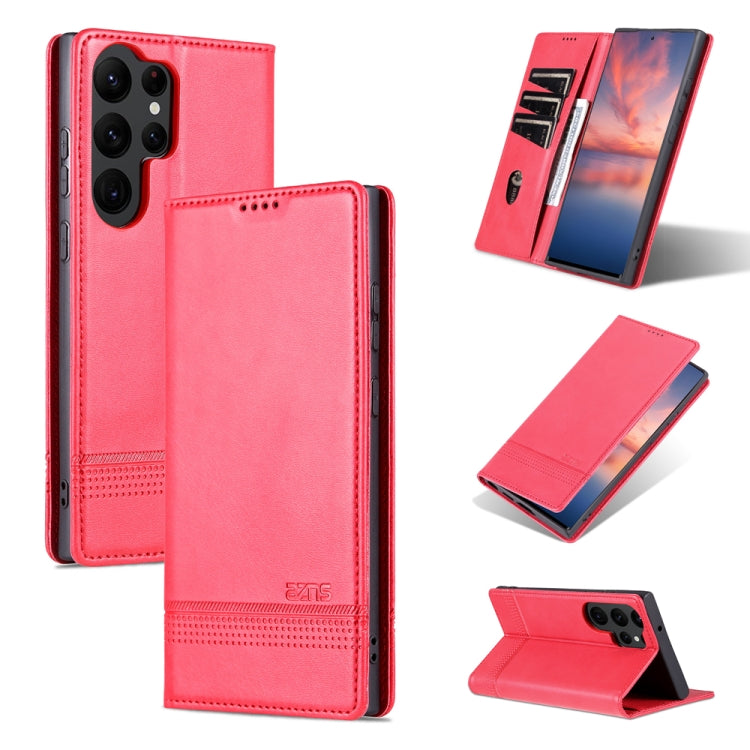 For Samsung Galaxy S23 Ultra 5G AZNS Magnetic Calf Texture Flip Leather Phone Case(Red) - Galaxy S23 Ultra 5G Cases by AZNS | Online Shopping UK | buy2fix