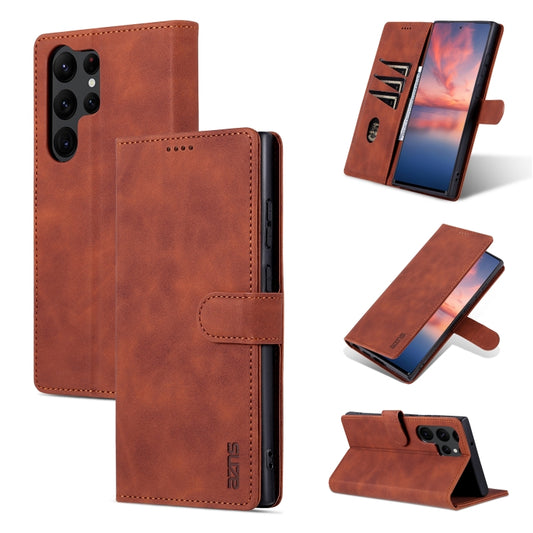 For Samsung Galaxy S23 Ultra 5G AZNS Skin Feel Calf Texture Flip Leather Phone Case(Brown) - Galaxy S23 Ultra 5G Cases by AZNS | Online Shopping UK | buy2fix