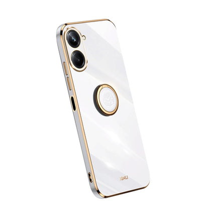 For Realme 10 4G XINLI Straight Edge Electroplate TPU Phone Case with Ring(White) - Realme Cases by XINLI | Online Shopping UK | buy2fix