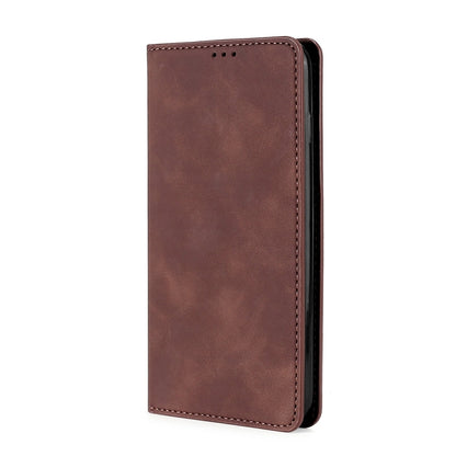 For OnePlus 11 Skin Feel Magnetic Horizontal Flip Leather Phone Case(Dark Brown) - OnePlus Cases by buy2fix | Online Shopping UK | buy2fix