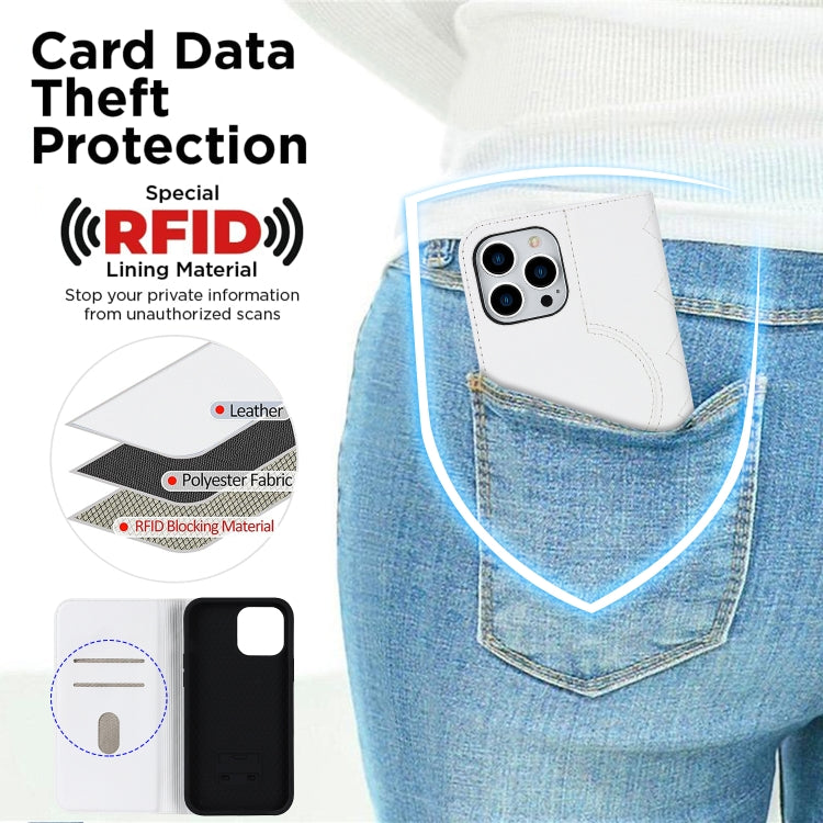 For iPhone 14 Pro Rhombic MagSafe RFID Anti-Theft Wallet Leather Phone Case(White) - iPhone 14 Pro Cases by buy2fix | Online Shopping UK | buy2fix