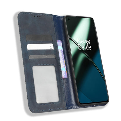 For OnePlus 11 5G Magnetic Buckle Retro Texture Leather Phone Case(Blue) - OnePlus Cases by buy2fix | Online Shopping UK | buy2fix