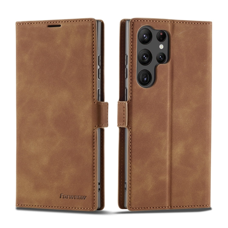 For Samsung Galaxy S23 Ultra 5G Forwenw Dream Series Oil Edge Strong Magnetism Leather Phone Case(Brown) - Galaxy S23 Ultra 5G Cases by Forwenw | Online Shopping UK | buy2fix