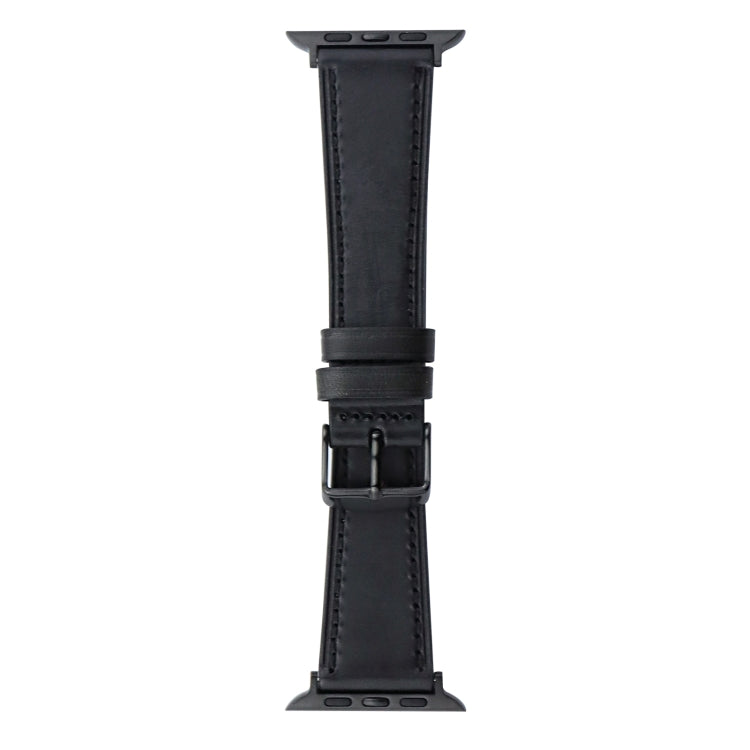 Crazy Horse Genuine Leather Watch Band For Apple Watch Ultra 49mm&Watch Ultra 2 49mm / Series 9&8&7 45mm / SE 3&SE 2&6&SE&5&4 44mm / 3&2&1 42mm(Full Black) - Watch Bands by buy2fix | Online Shopping UK | buy2fix