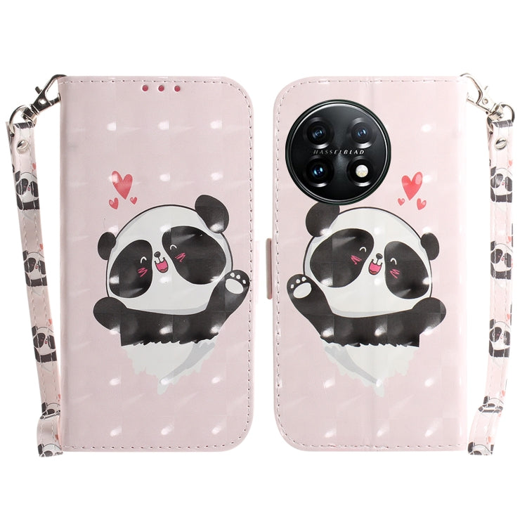 For OnePlus 11 3D Colored Horizontal Flip Leather Phone Case(Heart Panda) - OnePlus Cases by buy2fix | Online Shopping UK | buy2fix