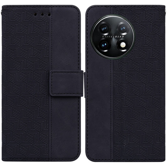 For OnePlus 11 Geometric Embossed Leather Phone Case(Black) - OnePlus Cases by buy2fix | Online Shopping UK | buy2fix