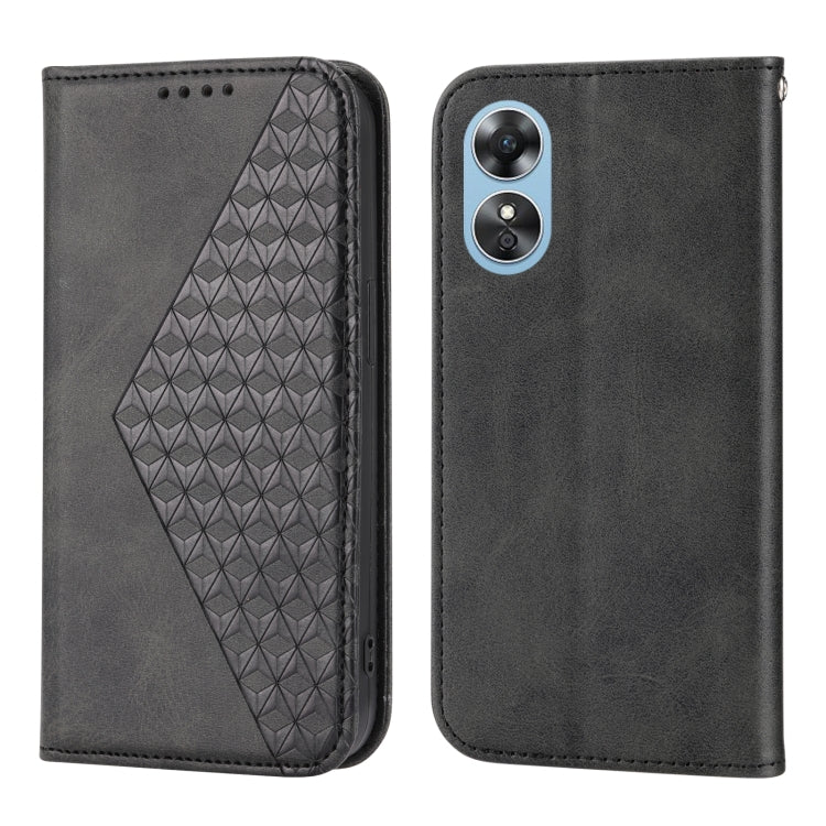 For OPPO Reno8 T 4G Global Cubic Grid Calf Texture Magnetic Leather Phone Case(Black) - OPPO Cases by buy2fix | Online Shopping UK | buy2fix