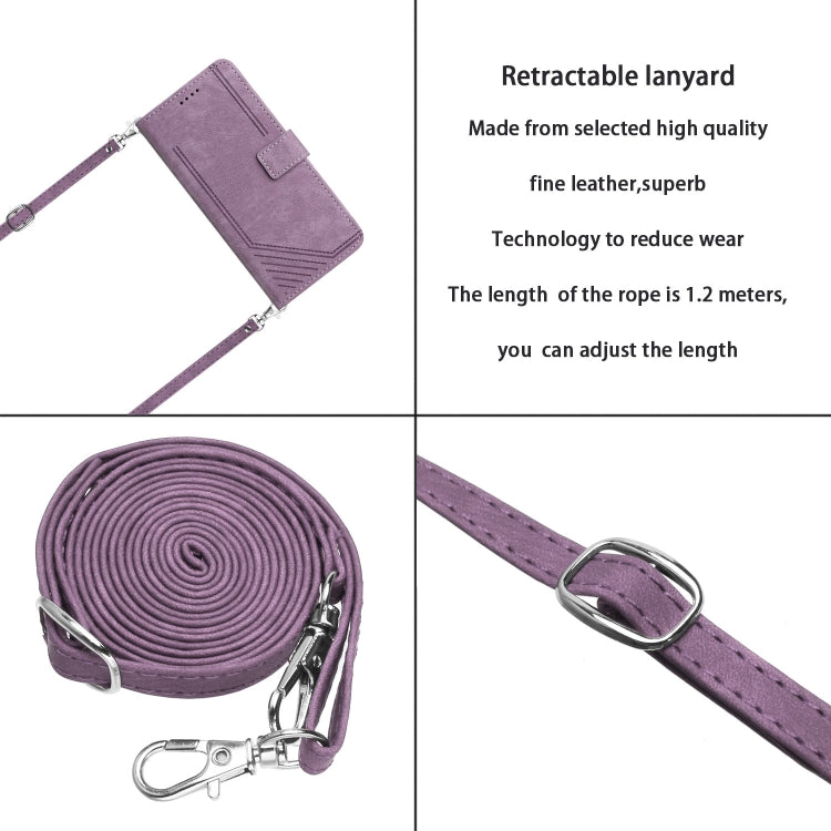 For OnePlus 11 Skin Feel Stripe Pattern Leather Phone Case with Lanyard(Purple) - OnePlus Cases by buy2fix | Online Shopping UK | buy2fix