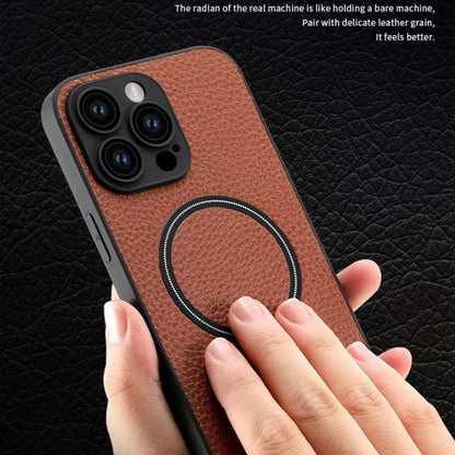 For iPhone 11 Skin Feel Litchi Texture MagSafe Magnetic Phone Case(Brown) - iPhone 11 Cases by buy2fix | Online Shopping UK | buy2fix