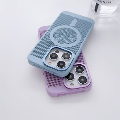 For iPhone 14 Plus Grid Cooling MagSafe Magnetic Phone Case(Grey Blue) - iPhone 14 Plus Cases by buy2fix | Online Shopping UK | buy2fix