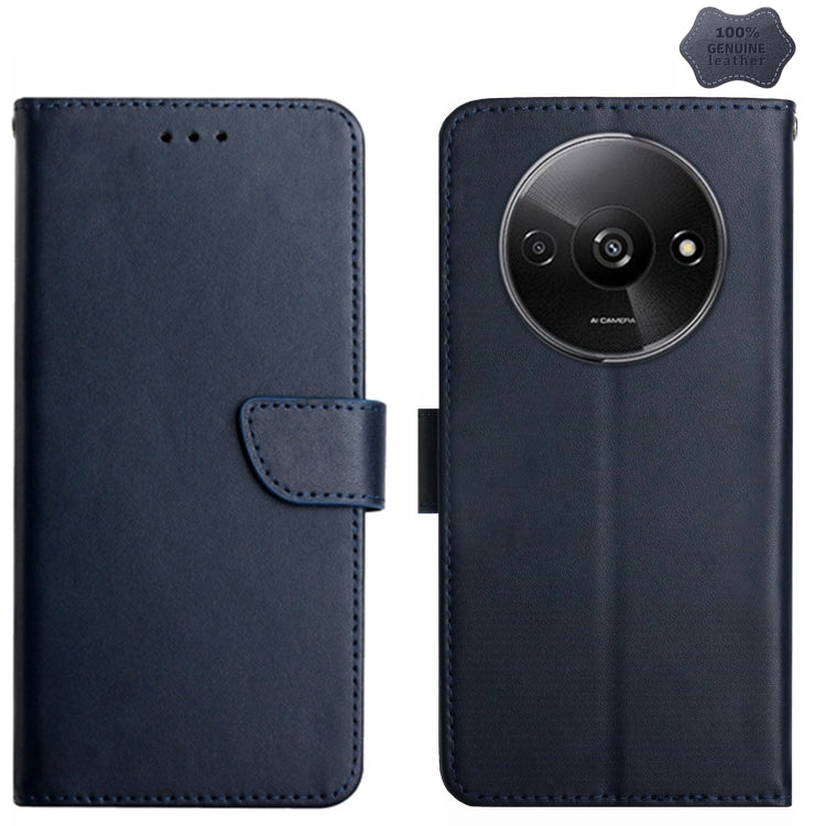 For Xiaomi Redmi A3 Genuine Leather Fingerprint-proof Flip Phone Case(Blue) - Xiaomi Cases by buy2fix | Online Shopping UK | buy2fix
