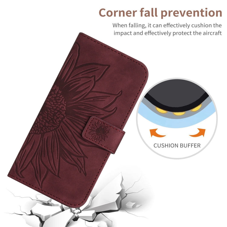 For Xiaomi 14 Skin Feel Sun Flower Embossed Flip Leather Phone Case with Lanyard(Wine Red) - 14 Cases by buy2fix | Online Shopping UK | buy2fix