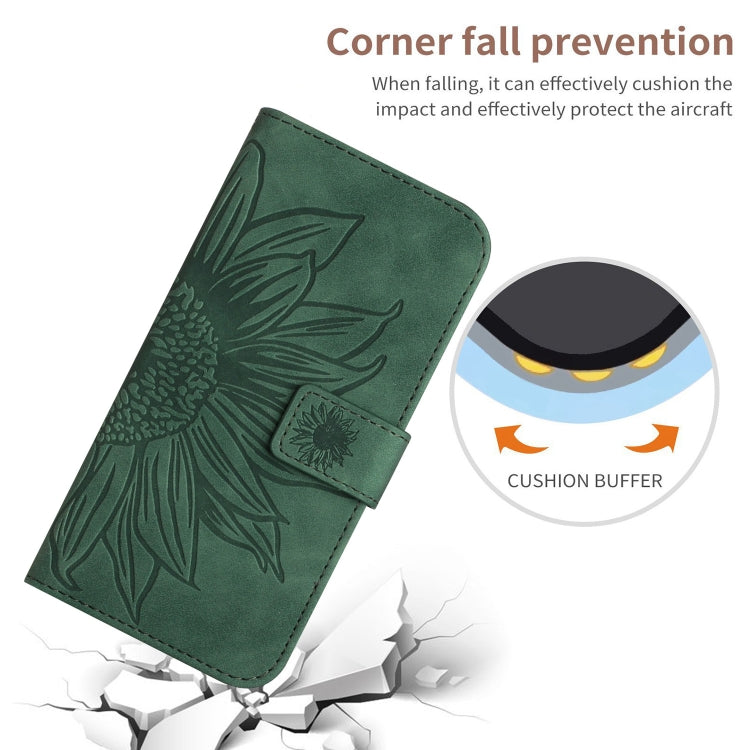 For Xiaomi Redmi Note 13 4G Global Skin Feel Sun Flower Embossed Flip Leather Phone Case with Lanyard(Green) - Note 13 Cases by buy2fix | Online Shopping UK | buy2fix