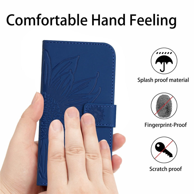 For Xiaomi Redmi A3 Skin Feel Sun Flower Embossed Flip Leather Phone Case with Lanyard(Dark Blue) - Xiaomi Cases by buy2fix | Online Shopping UK | buy2fix