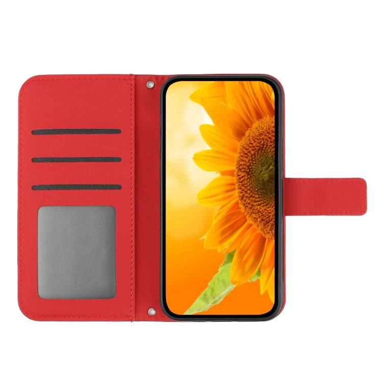 For Xiaomi Redmi A3 Skin Feel Sun Flower Embossed Flip Leather Phone Case with Lanyard(Red) - Xiaomi Cases by buy2fix | Online Shopping UK | buy2fix