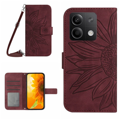 For Xiaomi Redmi Note 13 Pro 4G Global Skin Feel Sun Flower Embossed Flip Leather Phone Case with Lanyard(Wine Red) - Note 13 Pro Cases by buy2fix | Online Shopping UK | buy2fix