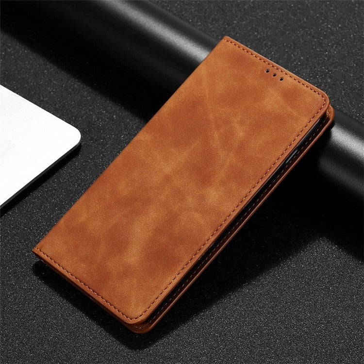 For Xiaomi Redmi Note 13 4G Skin Feel Magnetic Leather Phone Case(Light Brown) - Note 13 Cases by buy2fix | Online Shopping UK | buy2fix