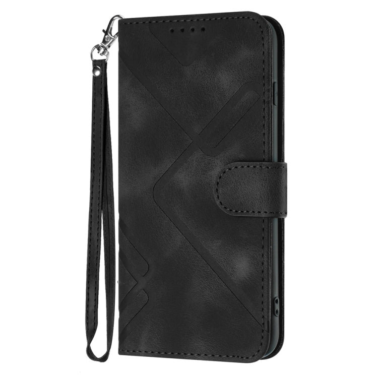 For iPhone 16 Plus Line Pattern Skin Feel Leather Phone Case(Black) - iPhone 16 Plus Cases by buy2fix | Online Shopping UK | buy2fix