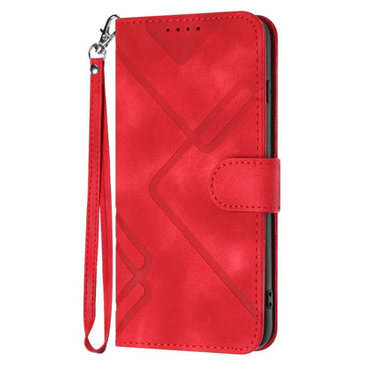 For OnePlus 12 Line Pattern Skin Feel Leather Phone Case(Red) - OnePlus Cases by buy2fix | Online Shopping UK | buy2fix